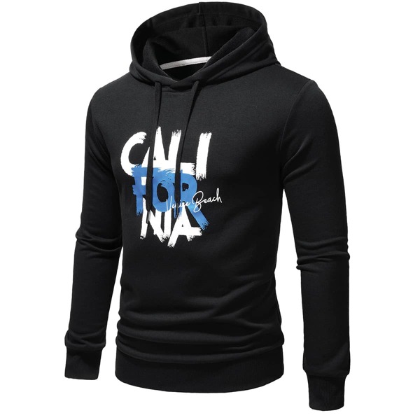 

Men Letter Graphic Drawstring Hooded Sweatshirt, Black