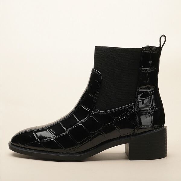 

Croc Embossed Chunky Heeled Chelsea Boots, Black