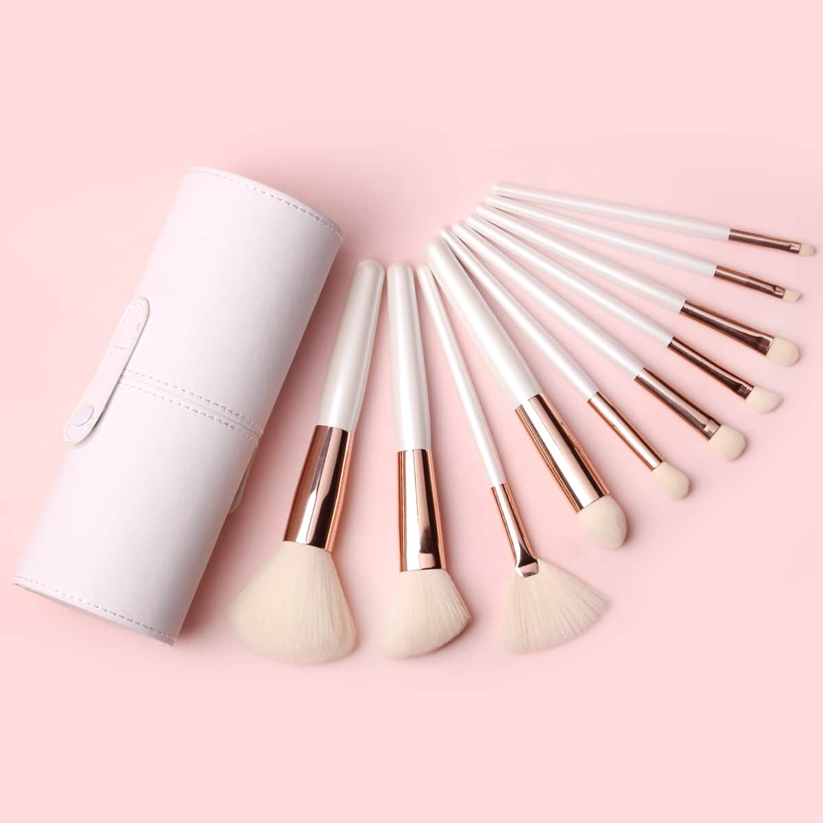 

10pcs Makeup Brush Set & 1pc Storage Box, White