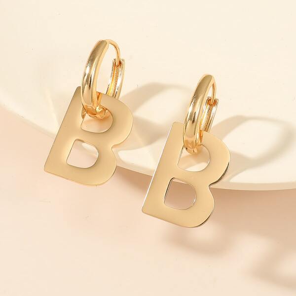 

Letter Round Drop Earrings, Gold