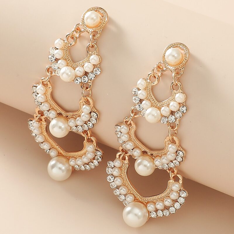

Faux Pearl Drop Earrings, Gold