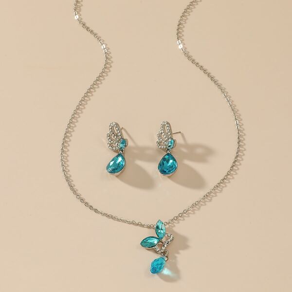 

3pcs Rhinestone Jewelry Set, Blue