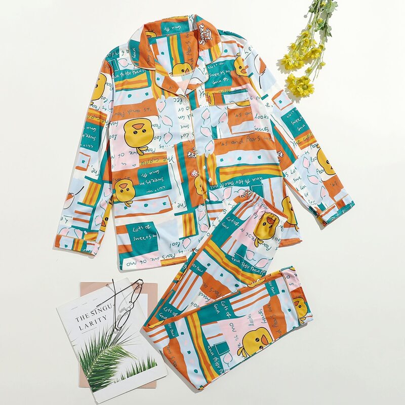 

Allover Cartoon Print PJ Set, Multicolor