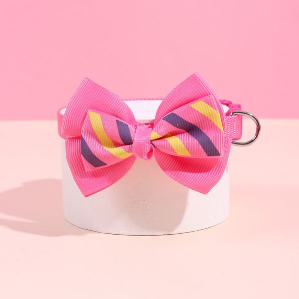 

Striped Bow Decor Dog Collar, Hot pink