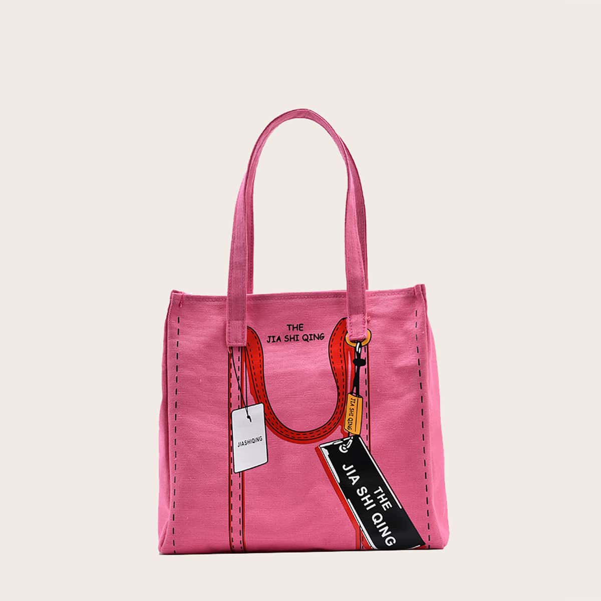 

Tag Print Canvas Tote Bag, Pink