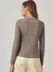 SHEIN BASICS Camiseta algodón unicolor forma ajustada - Marrón Mocha - Ver 2