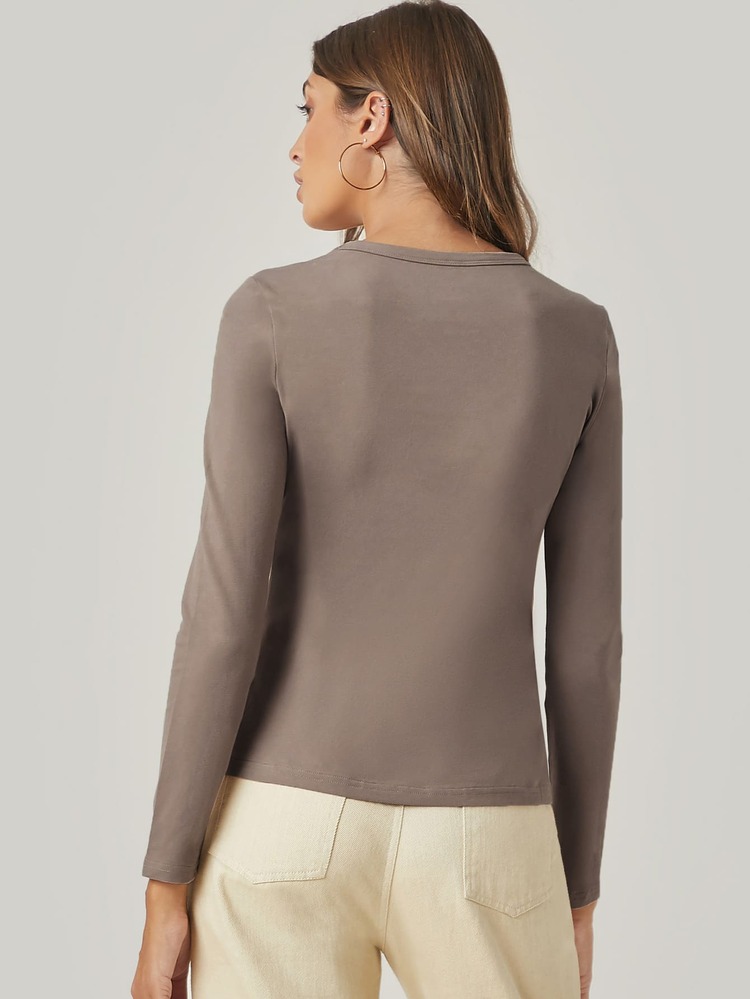 SHEIN BASICS Cotton Solid Form Fitted Tee - Mocha Brown - View 2