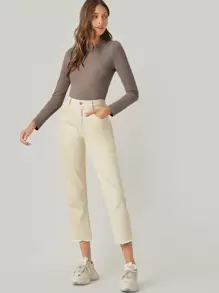 SHEIN BASICS Camiseta algodón unicolor forma ajustada - Marrón Mocha - Ver 5