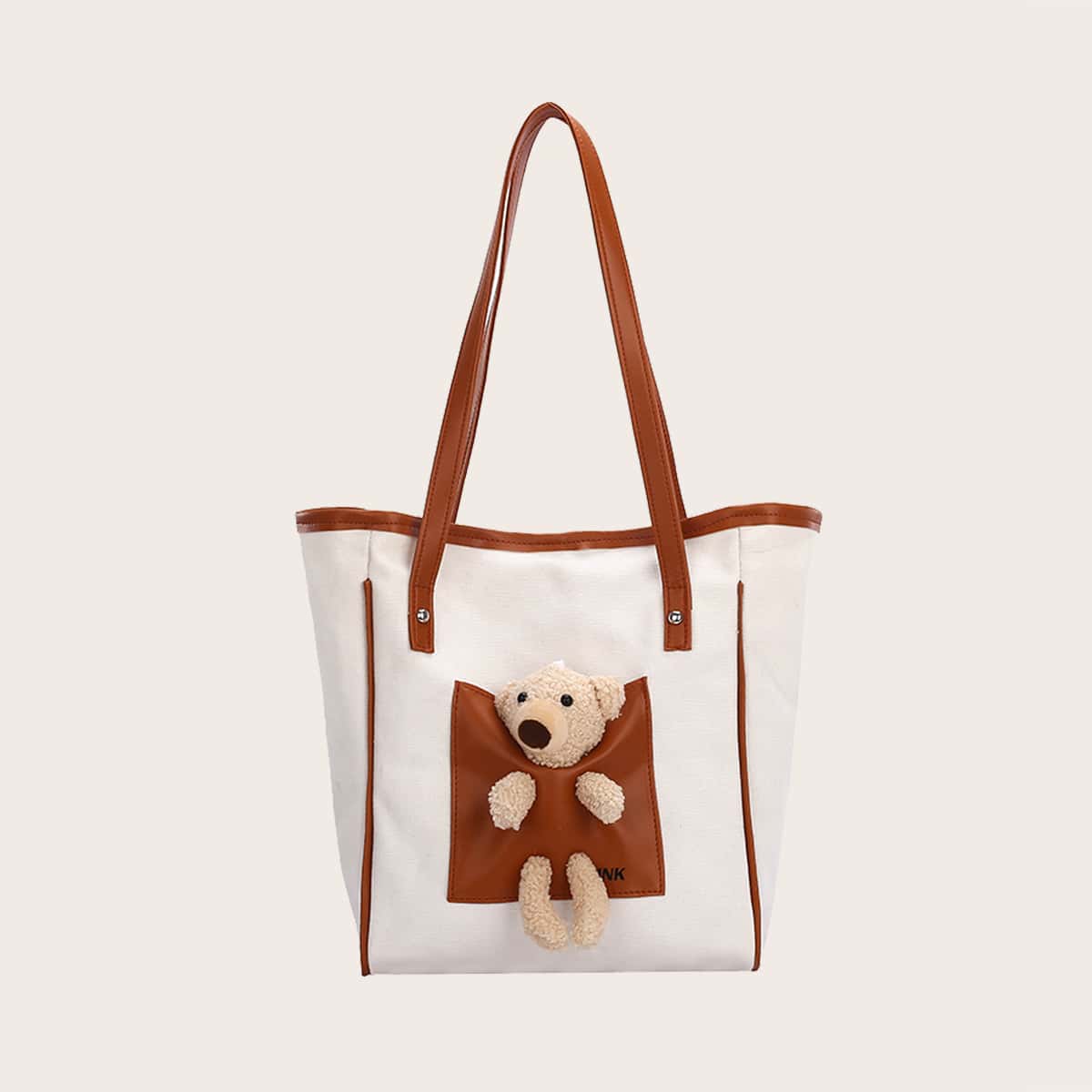 

Bear Insert Canvas Tote Bag, White