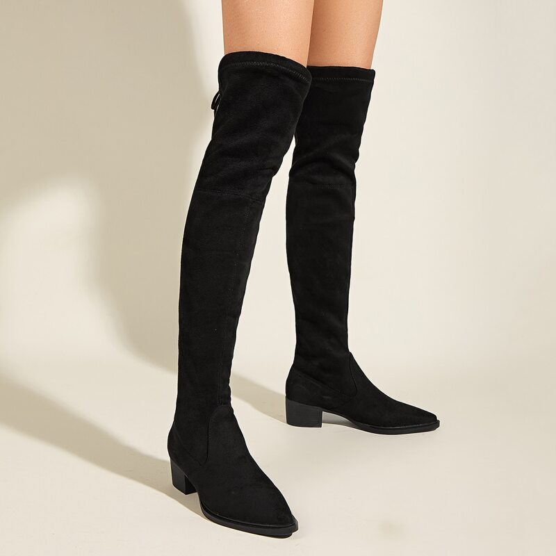 

Tie Back Over The Knee Sock Boots, Black