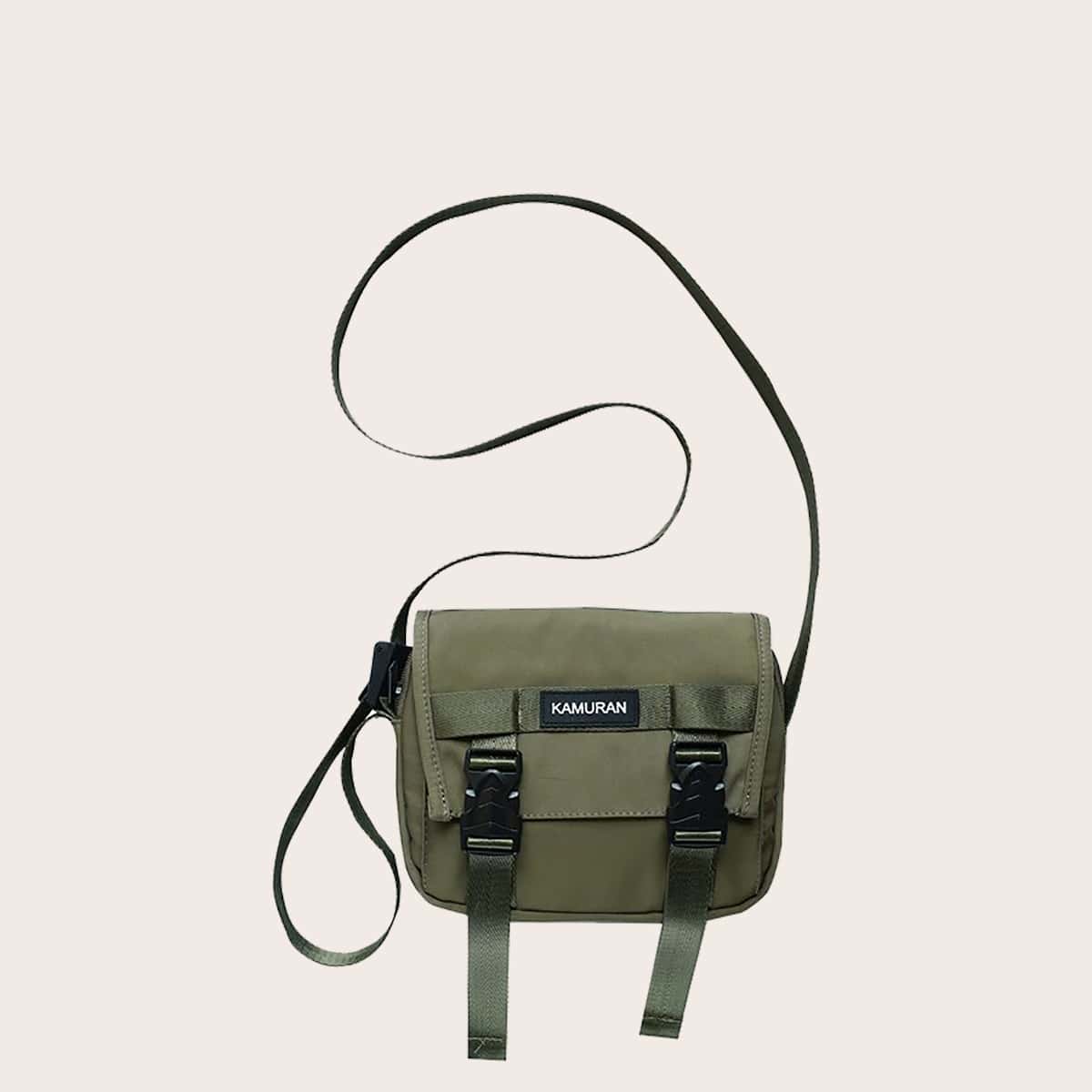 

Guys Letter Patch Flap Crossbody Bag, Green