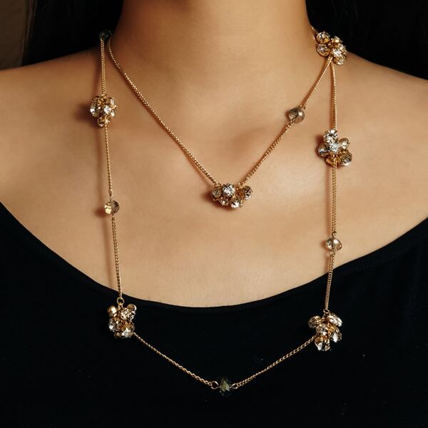 

Rhinestone Decor Necklace, Gold