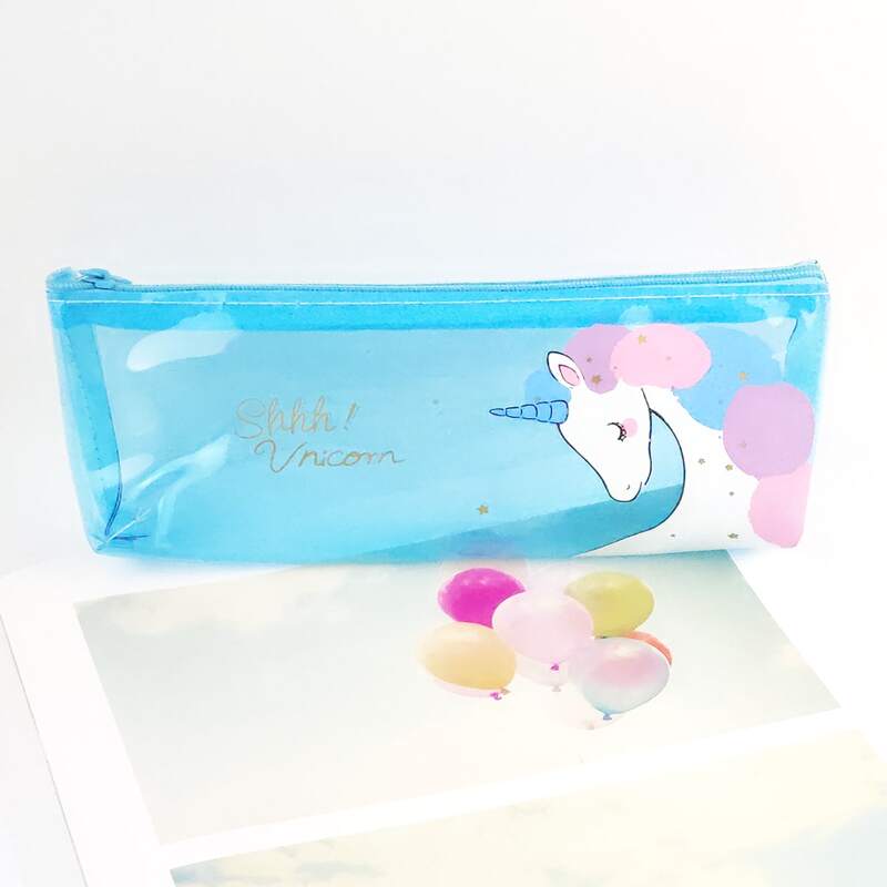 

Unicorn Print Clear Pencil Case, Blue