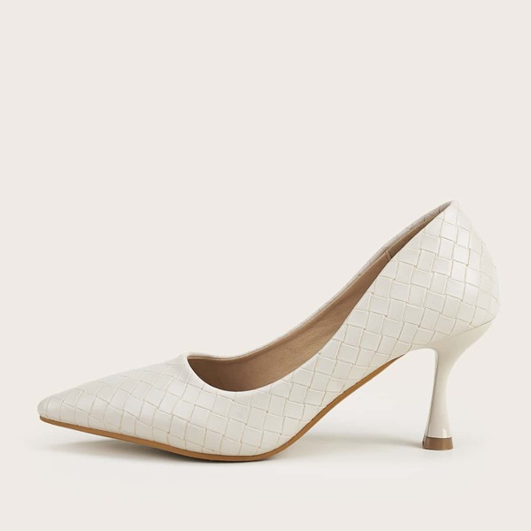 

Woven Pattern High Heeled Court Pumps, White