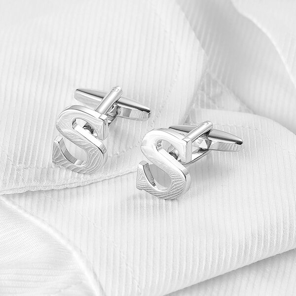 

Men Letter Decor Cufflinks and Tie Clips, Silver
