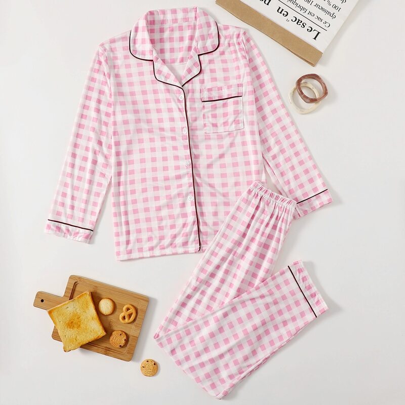 

Plaid Pocket PJ Set, Pink