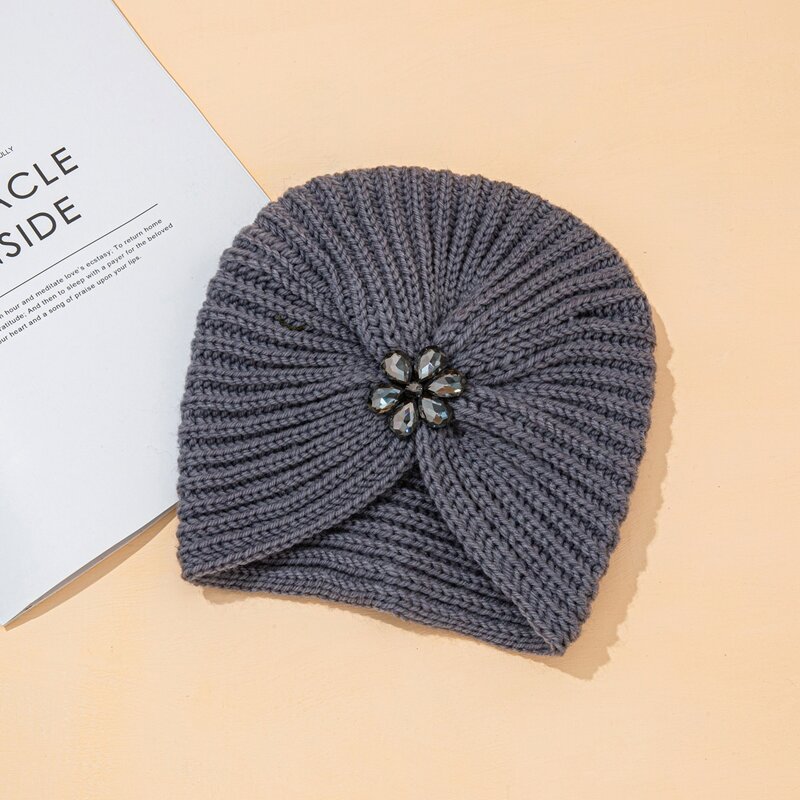 

Rhinestone Decor Knit Beanie, Dark grey