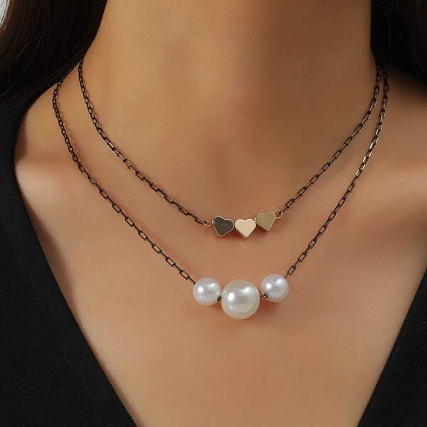 

Faux Pearl & Heart Decor Necklace, Multicolor