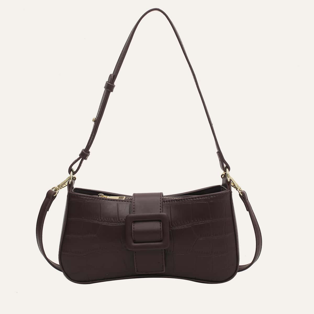 

Croc Embossed Baguette Bag, Brown