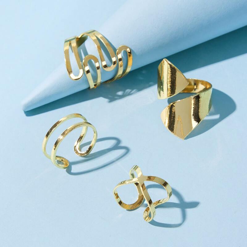 

4pcs Cut Out Cuff Ring, Gold