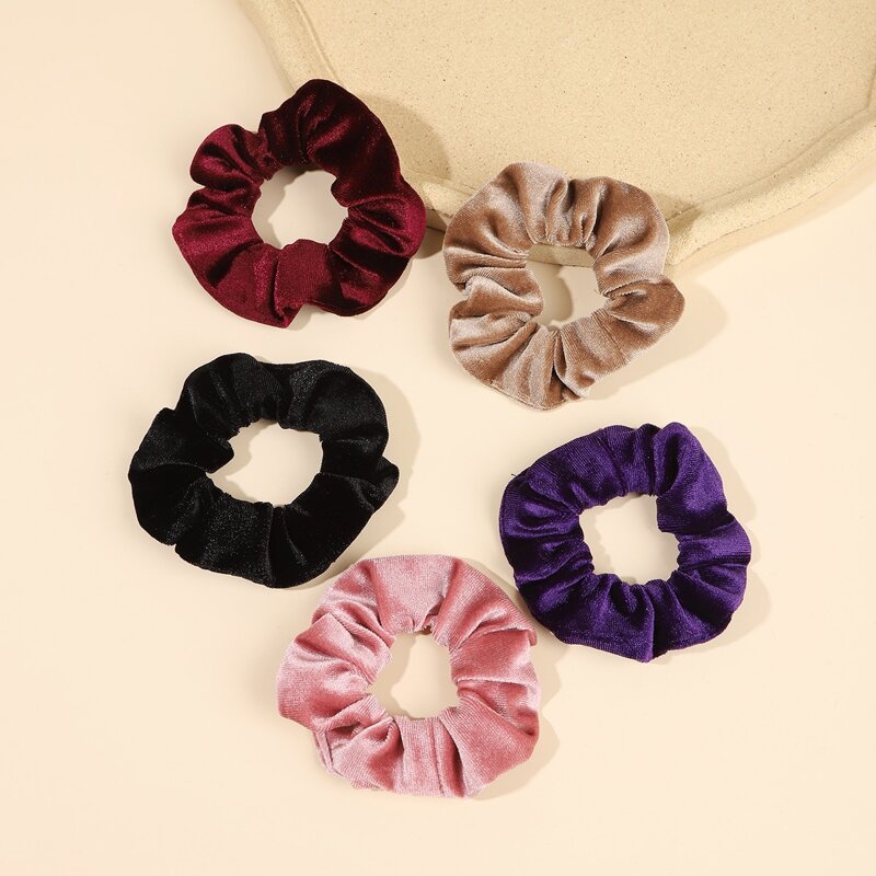 

5pcs Velvet Scrunchie, Multicolor