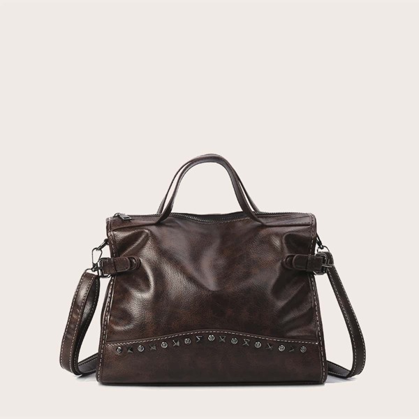 

Rivet Decor Tote Bag, Coffee brown