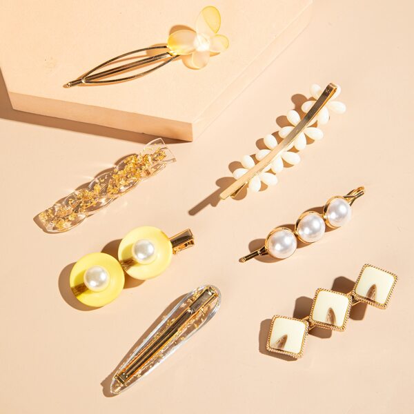 

7pcs Faux Pearl Decor Hair Clip, Multicolor
