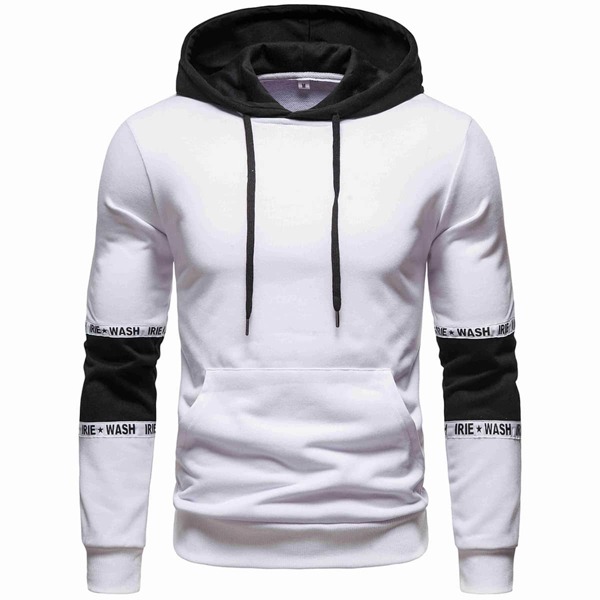 

Men Colorblock And Letter Graphic Kangaroo Pocket Hoodie, White
