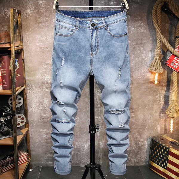 

Men Ripped Washed Jeans, Light wash