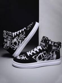 男士涂鸦印花高帮运动鞋时尚滑板鞋男士街头潮流