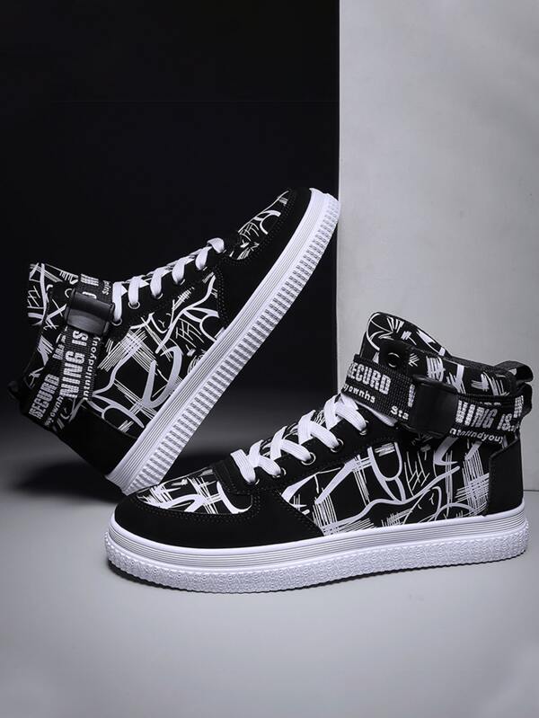 أحذية سكيت رياضية عالية الرقبة برسومات الغرافيتي للرجال، أحذية شارع عصرية للرجال