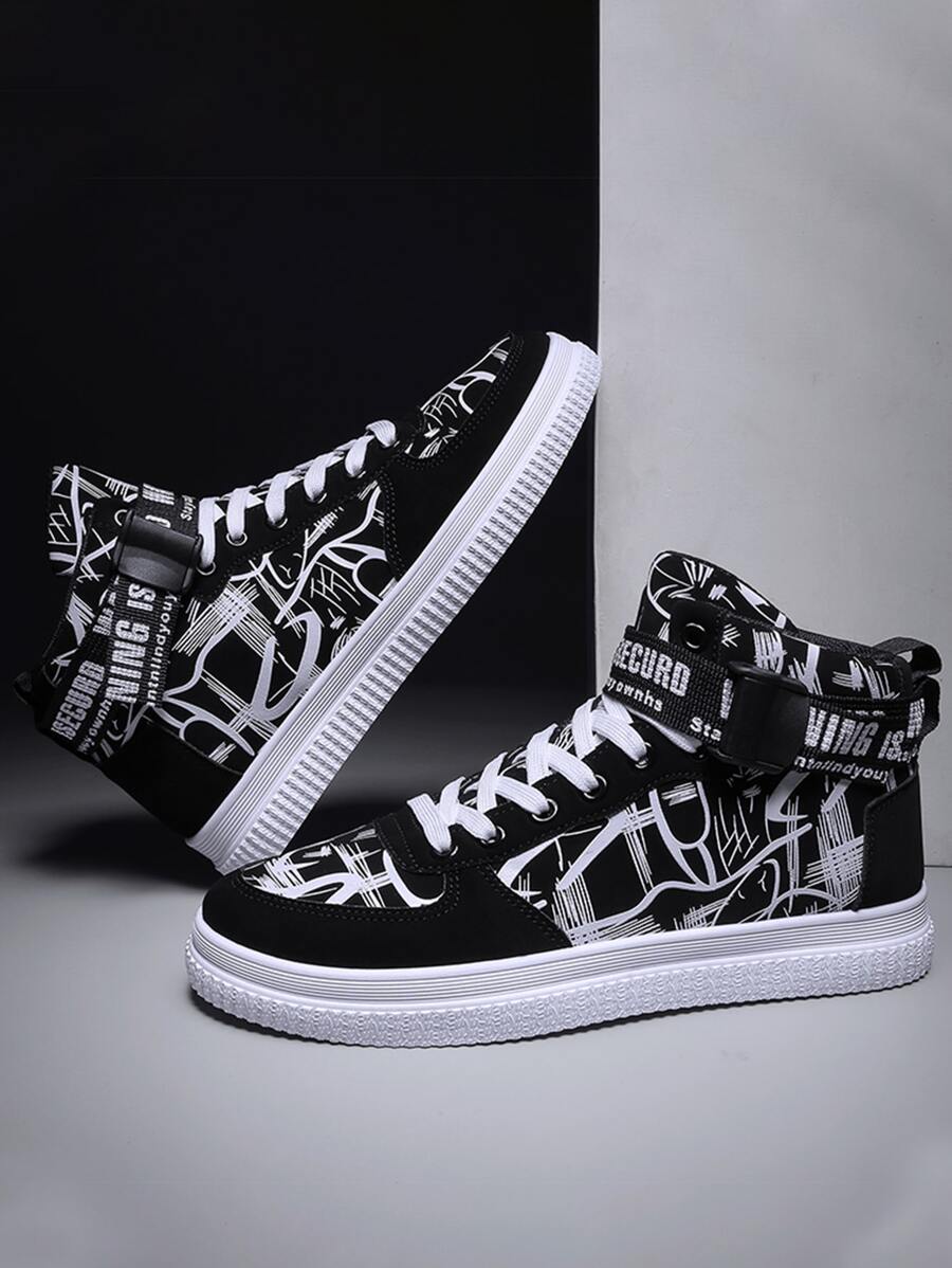 男士涂鸦印花高帮运动鞋时尚滑板鞋男士街头潮流
