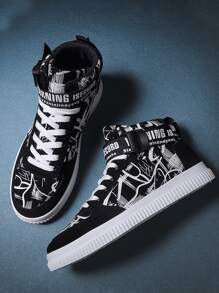 男士涂鸦印花高帮运动鞋时尚滑板鞋男士街头潮流