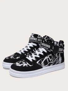 男士涂鸦印花高帮运动鞋时尚滑板鞋男士街头潮流