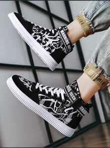 男士涂鸦印花高帮运动鞋时尚滑板鞋男士街头潮流