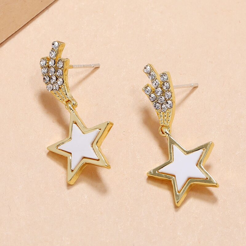 

Rhinestone Decor Star Drop Earrings, Gold