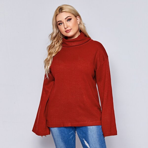 

Plus Rolled Neck Drop Shoulder Sweater, Burgundy