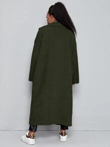 SHEIN Plus Drop Shoulder Pocket Patched Teddy Coat - Army Green - View 2