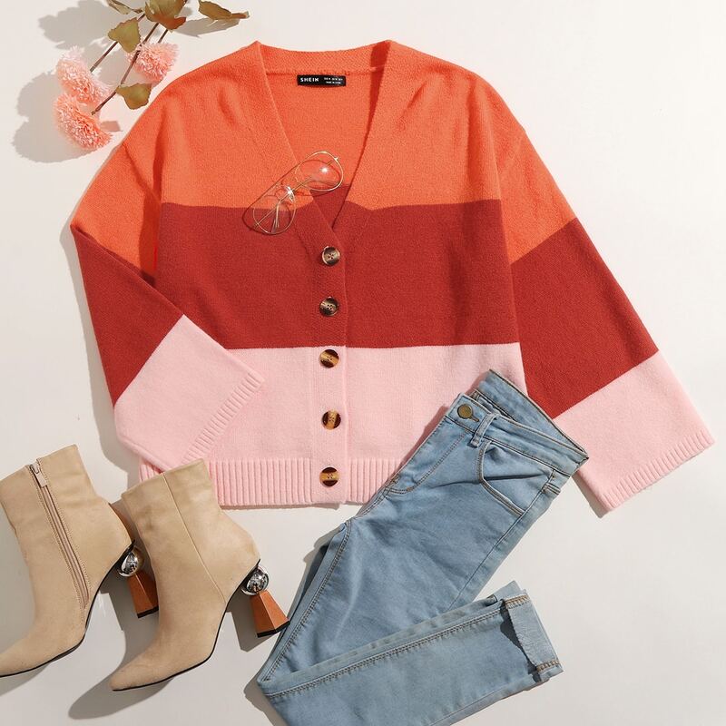 

Colorblock Button Up Cardigan, Multicolor