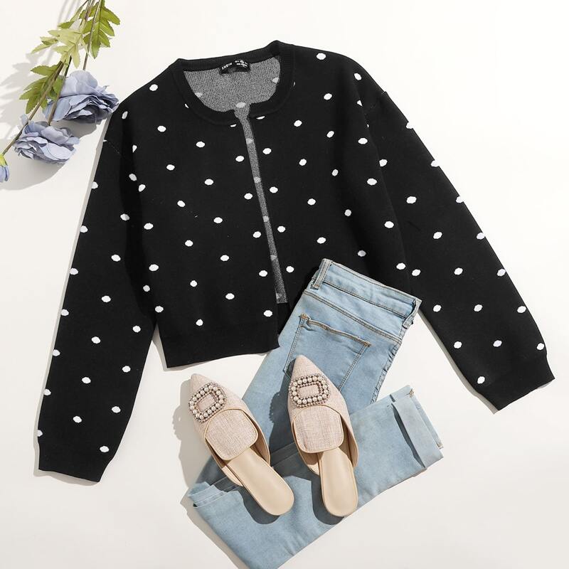 

Open Front Polka Dot Cardigan, Black
