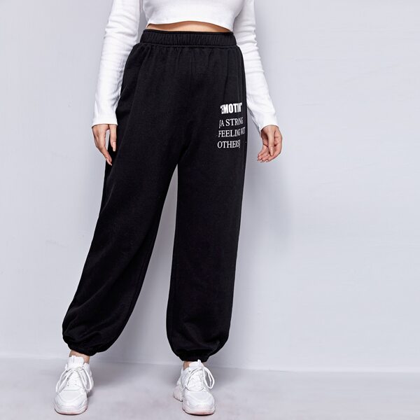 

Plus Slogan Graphic Sweatpants, Black