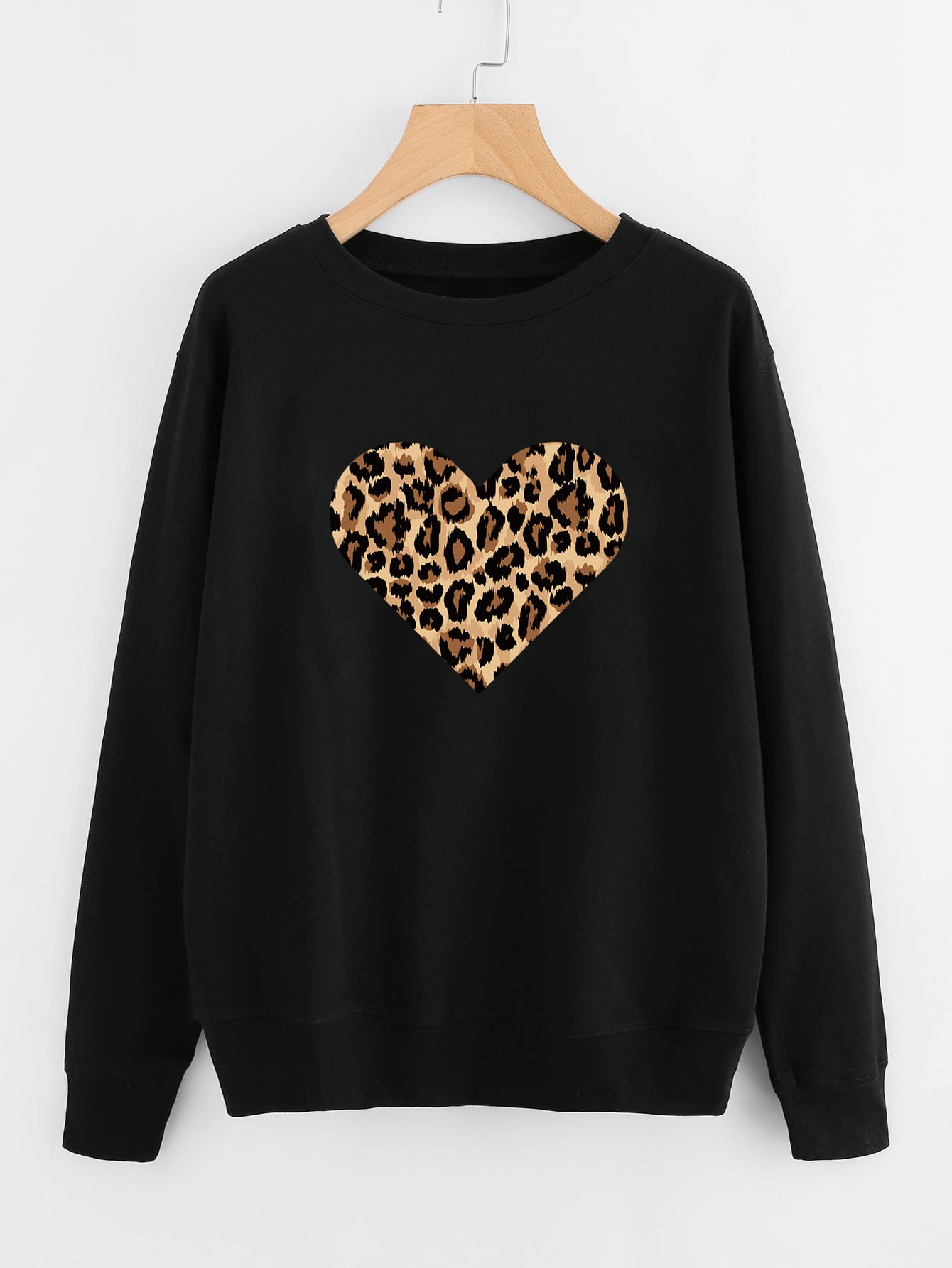Leopard Heart Print Drop Shoulder Sweatshirt thumbnail