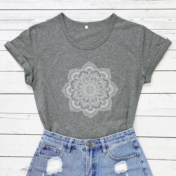 

Mandala Print Short Sleeve Tee, Grey