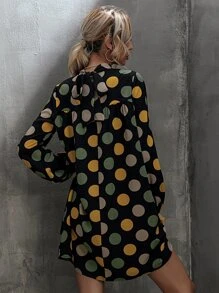 SHEIN LUNE 波卡圓點後繫帶燈籠袖娃娃洋裝