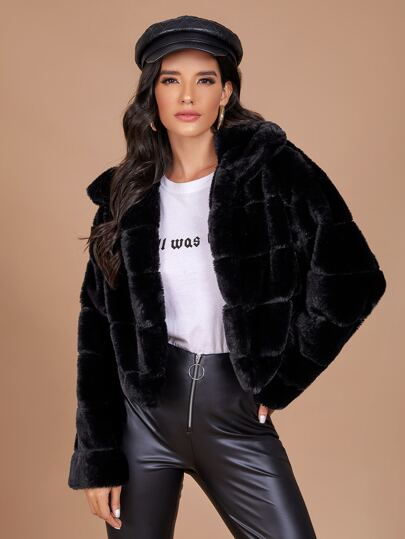 Open Front Faux Fur Paneled Coat