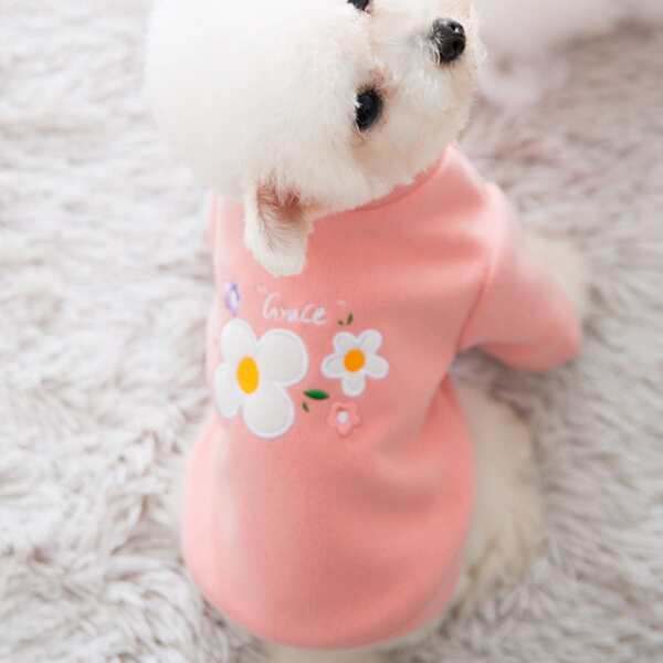 

Flower Embroidered Dog Sweatshirt, Pink