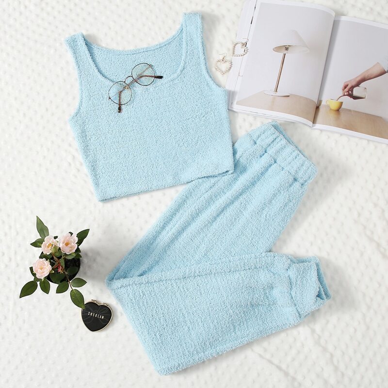 

Crop Tank Top & Pants Lounge Set, Baby blue