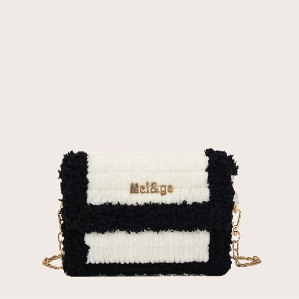 

Two Tone Fuzzy Chain Crossbody Bag, White