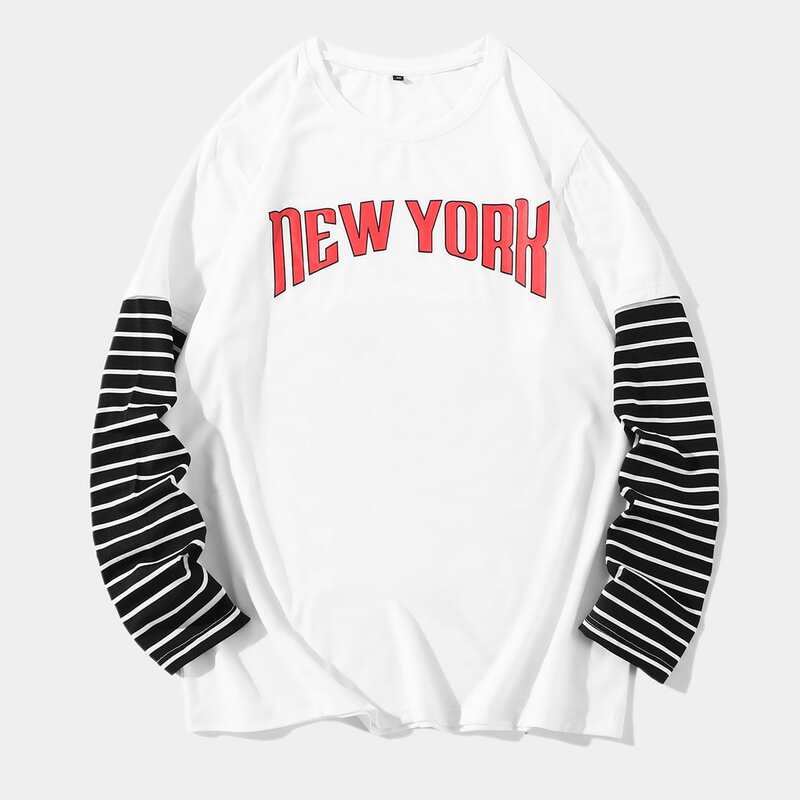 

Men Letter 2 In 1 Graphic & Striped Tee, White
