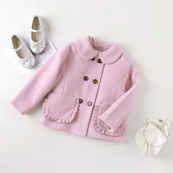 

Toddler Girls Frill Trim Double Breasted Overcoat, Baby pink